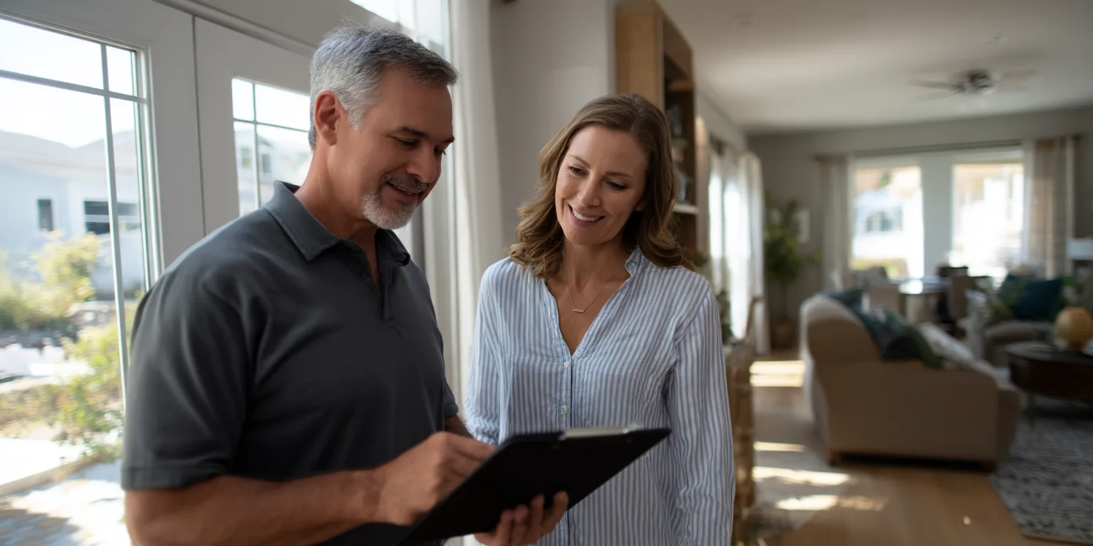 Home inspector reviewing report with seller