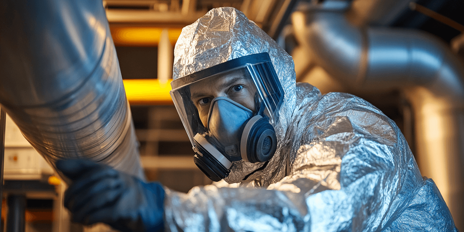 An inspector testing soil at a commercial property surrounded by industrial buildings, emphasizing the importance of environmental assessments.