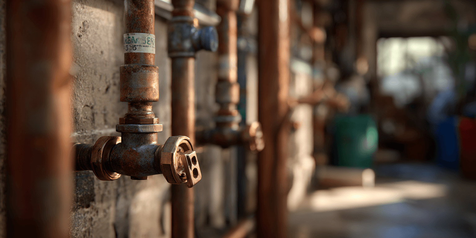 Corroded pipes commercial utility room