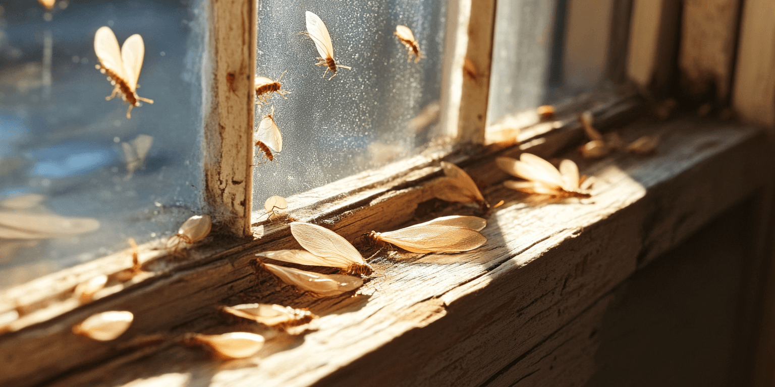Discarded termite wings on a windowsill, a common sign of termite activity in a home.