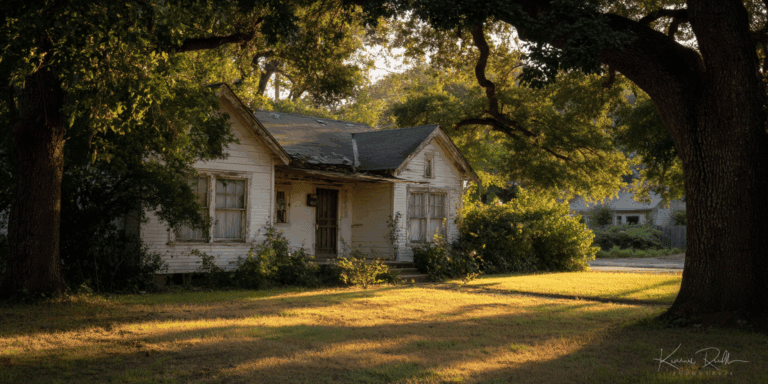 Photo of a vintage North Texas home at sunset, subtly showing signs of age that hint at hidden maintenance issues.