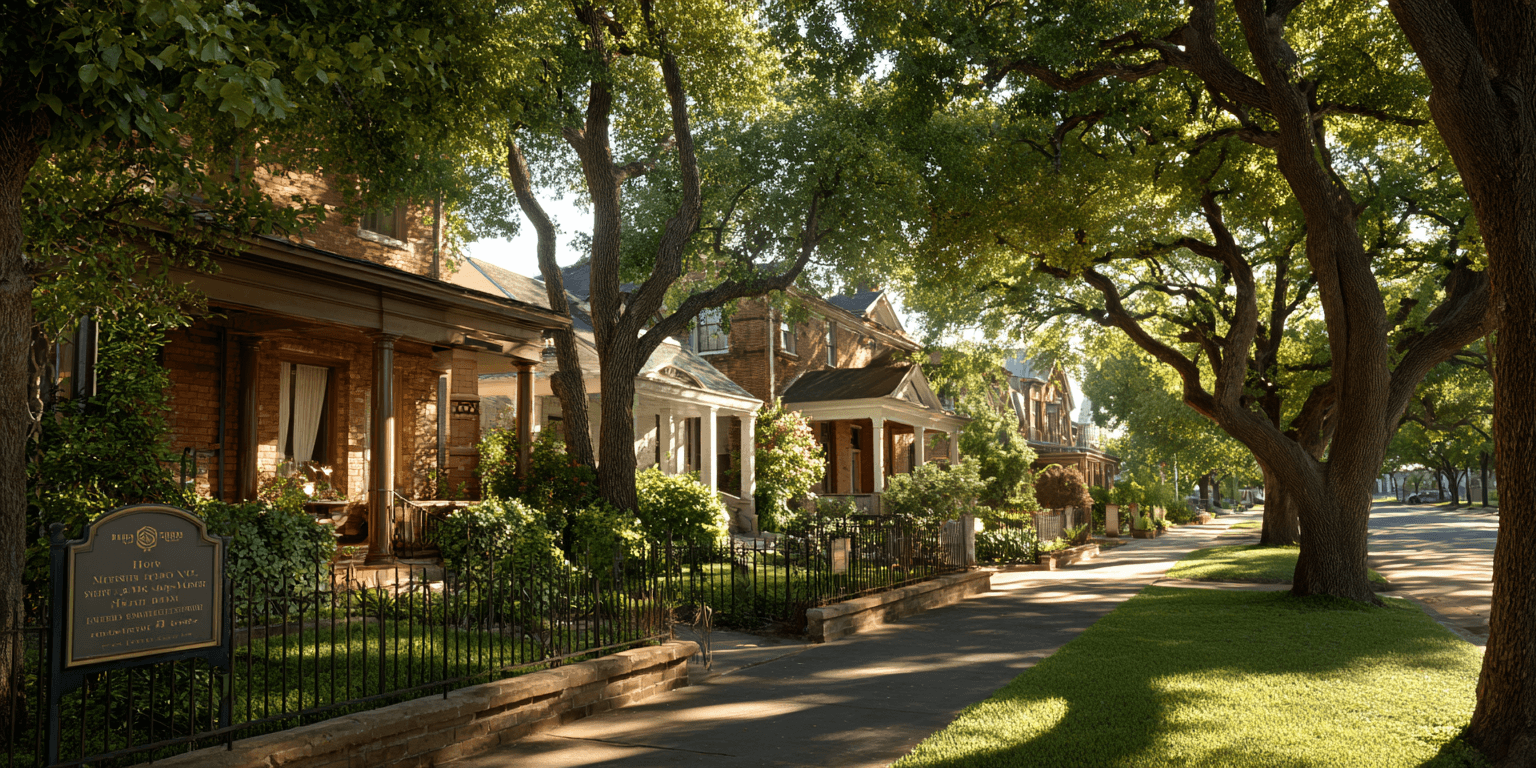 Row of preserved historic homes in Denton’s historic district with visible architectural details.