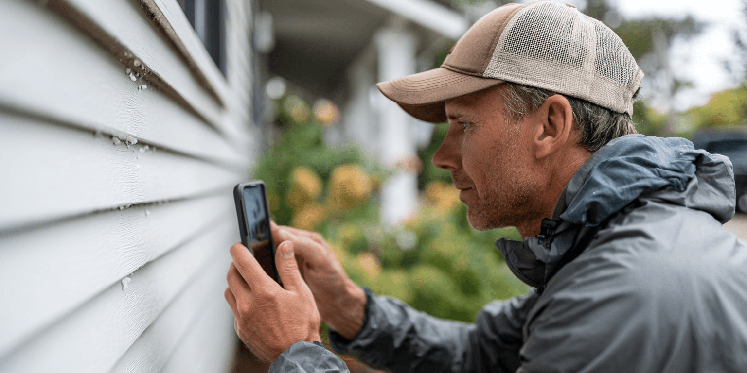 Homeowner documenting hail damage