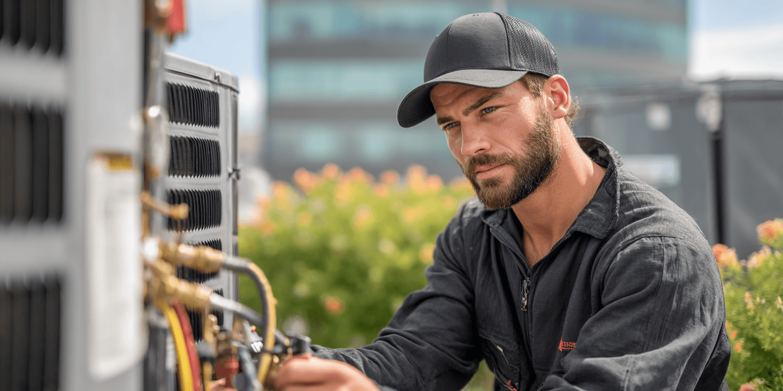 Hvac technician checking refrigerant levels