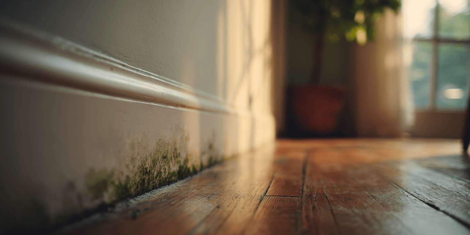 Mold baseboard floor damage
