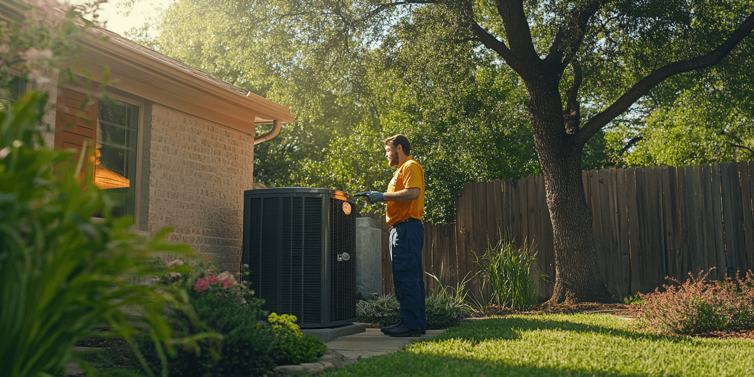 Inspector evaluating an outdoor HVAC system for a North Texas home during a routine inspection.
