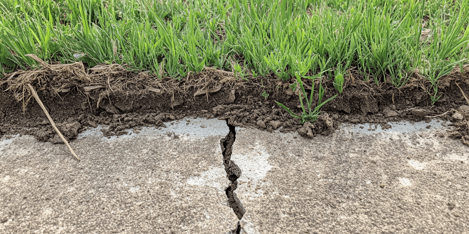 Close-up of a crack in a slab foundation of a North Texas home, an essential focus during inspections.