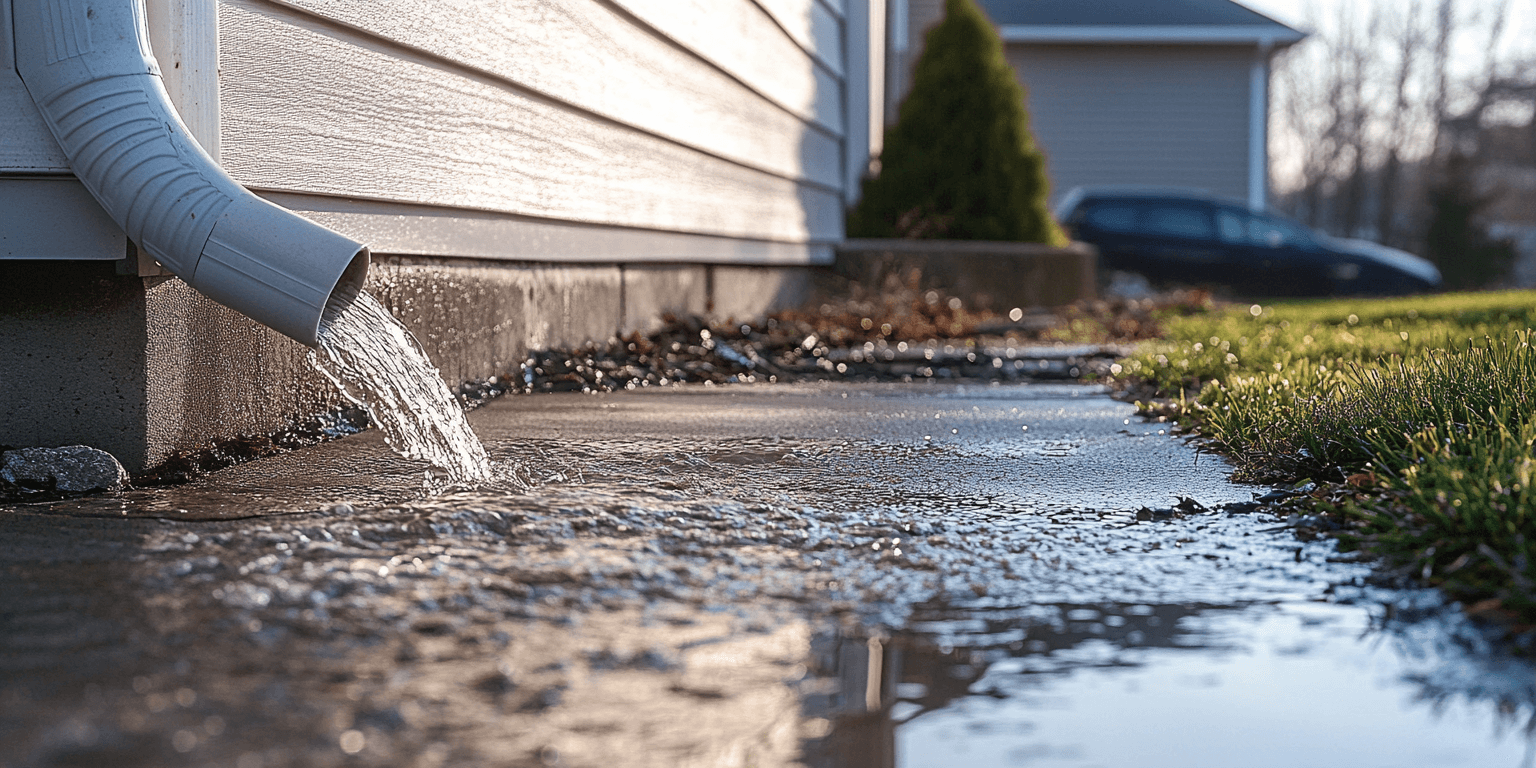 ooling water near a home’s foundation caused by poor drainage, a frequent issue during home inspections.
