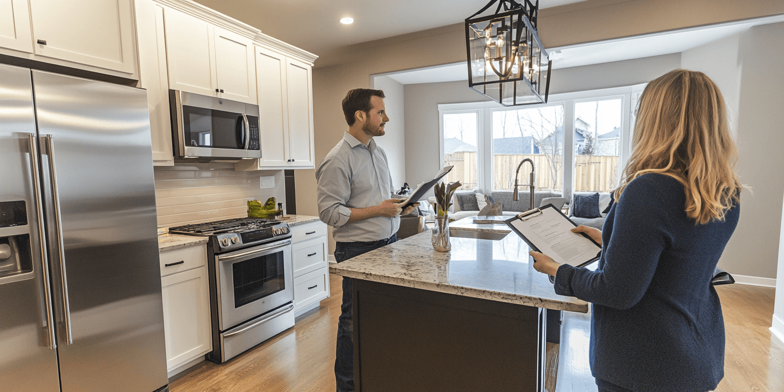 Inspector discussing findings with a homebuyer during the post-inspection review, showcasing the value of clear communication.