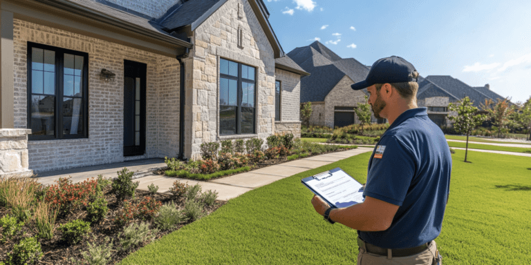 Home inspector standing at the door of a well-prepared North Texas home, ready to conduct a thorough inspection.