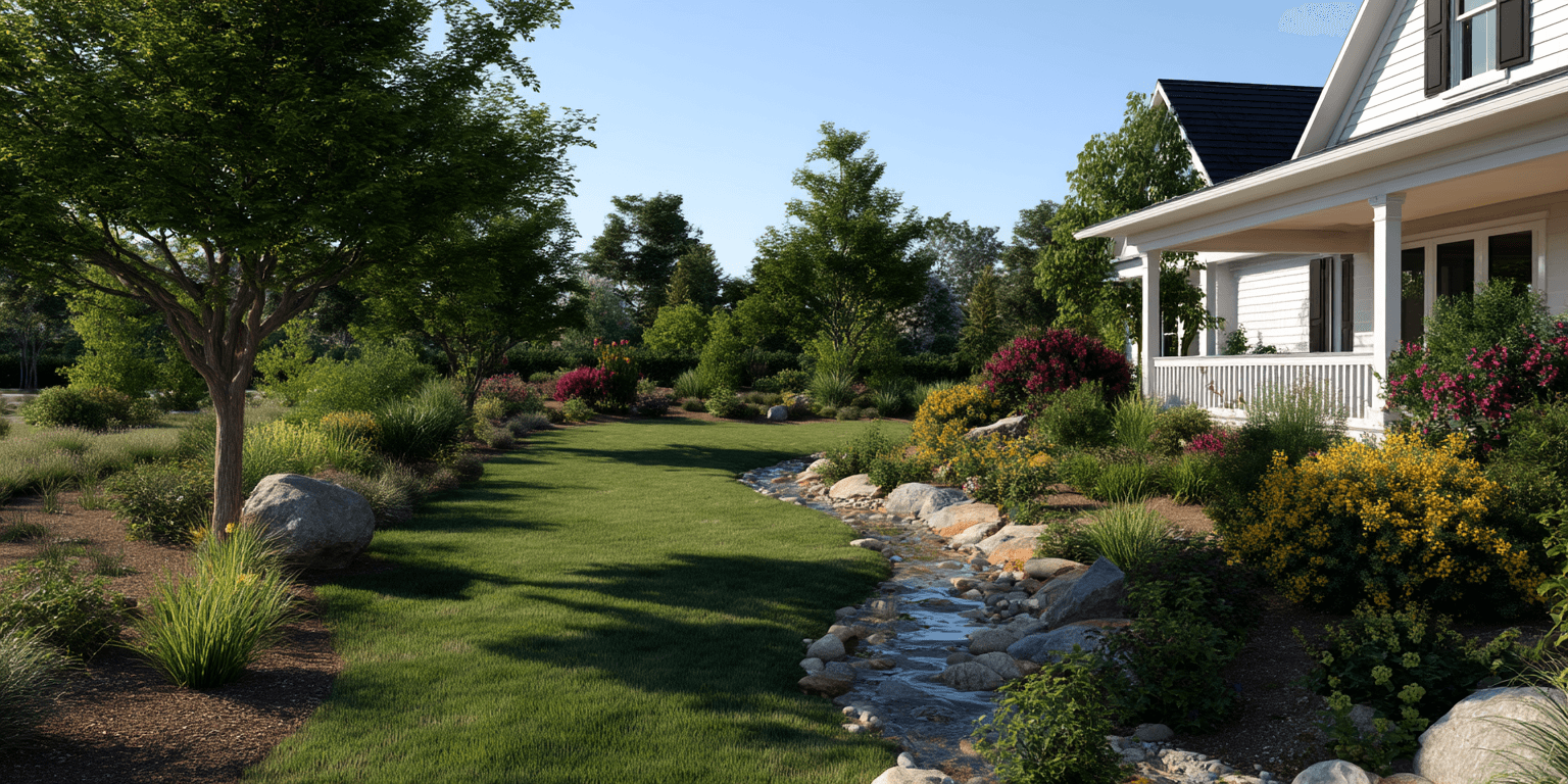 Well-landscaped yard with proper grading and drainage to protect the home’s foundation.