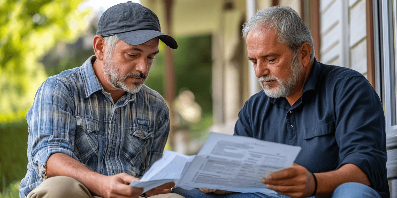 A homeowner and inspector reviewing a detailed septic system inspection report with photos and findings.