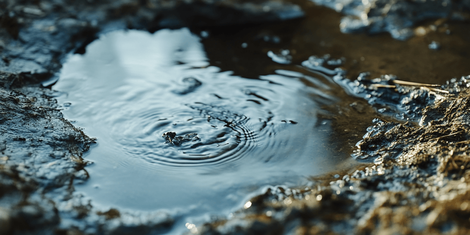 Standing water near a drain field, showing a potential warning sign of septic system trouble.