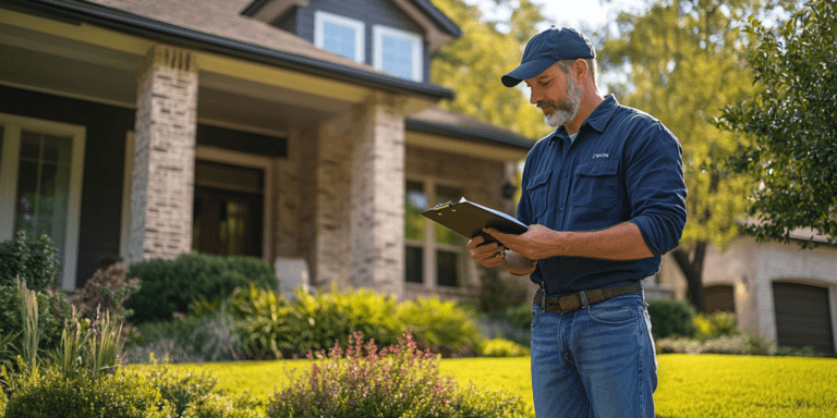 Inspector reviewing a comprehensive checklist at a North Texas home, ensuring all inspection points are covered